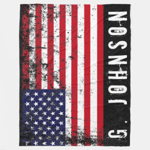 Distressed Style American Flag Custom Name Fleece Blanket