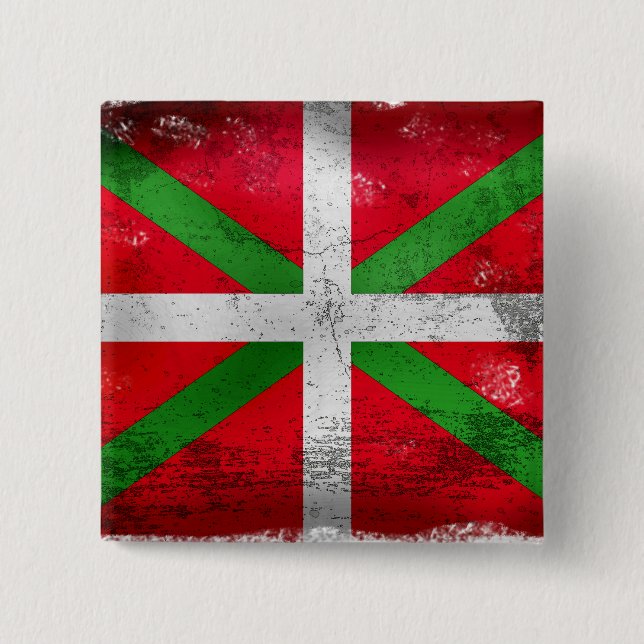 Distressed style Basque flag: Ikurriña, 2 Inch Square Button (Front)