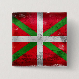 Distressed style Basque flag: Ikurriña, 2 Inch Square Button