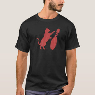 Distressed Style Cute Cat Knocking Over Bowling Pi T-Shirt