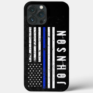 Distressed Style Police Flag Personalized Name iPhone 13 Pro Max Case