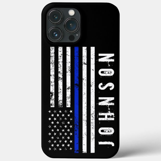 Distressed Style Police Flag Personalized Name Case-Mate iPhone Case (Back)