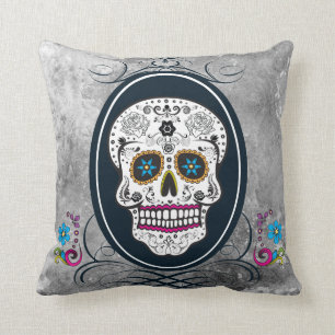 Distressed Sugar Skull in a Frame Pillow