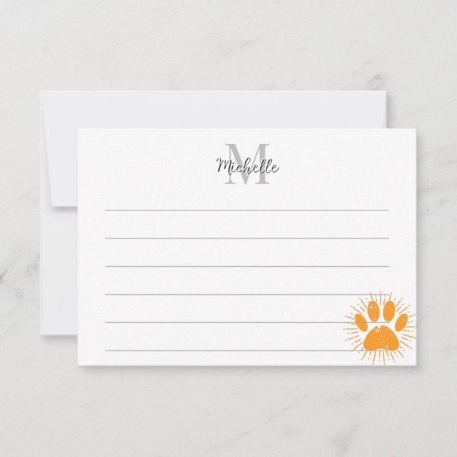 Distressed Sunbeam Dog Paw Custom Lined Monogram Card (Front)