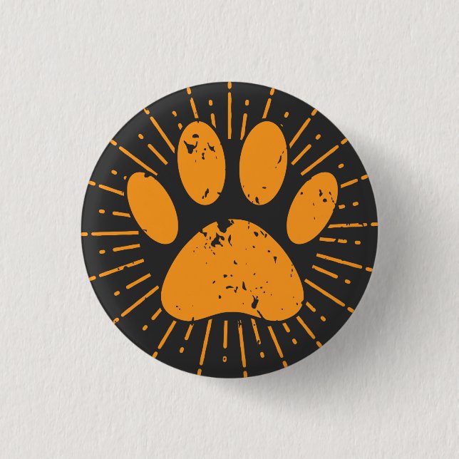 Distressed Sunbeam Dog Paw Print  1 Inch Round Button (Front)