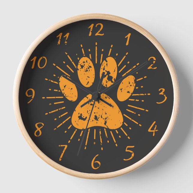 Distressed Sunbeam Dog Paw Print  Clock (Front)