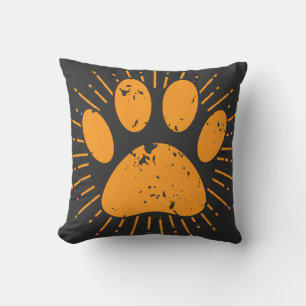 Distressed Sunbeam Dog Paw Print Throw Pillow