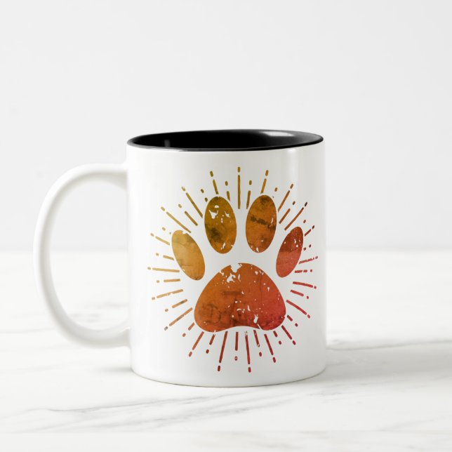 Distressed Sunbeam Dog Paw Print Two-Tone Coffee M Two-Tone Coffee Mug (Left)