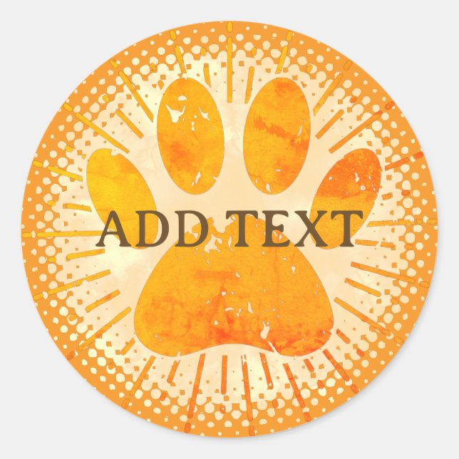 Distressed Sunbeam Dog Paw Watercolor Print  Classic Round Sticker (Front)