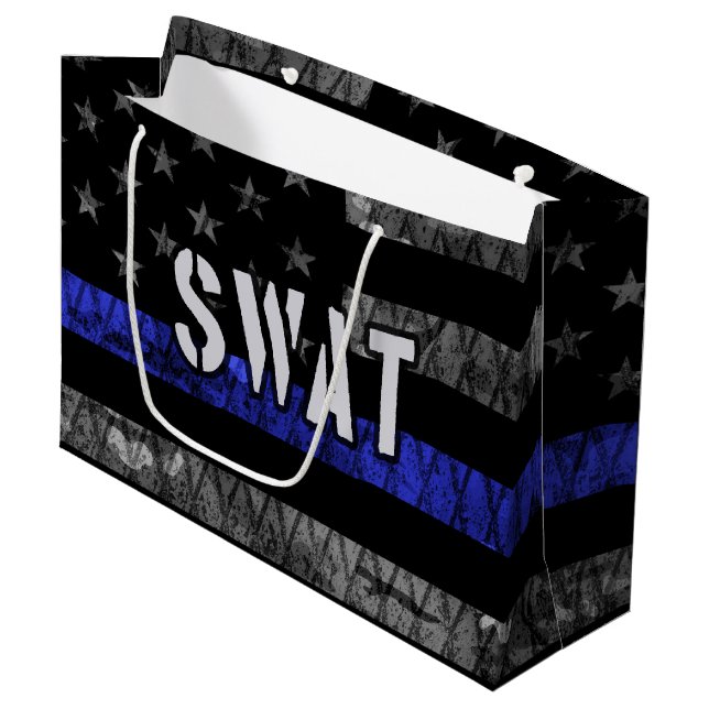 Distressed SWAT Police Flag Large Gift Bag (Front Angled)