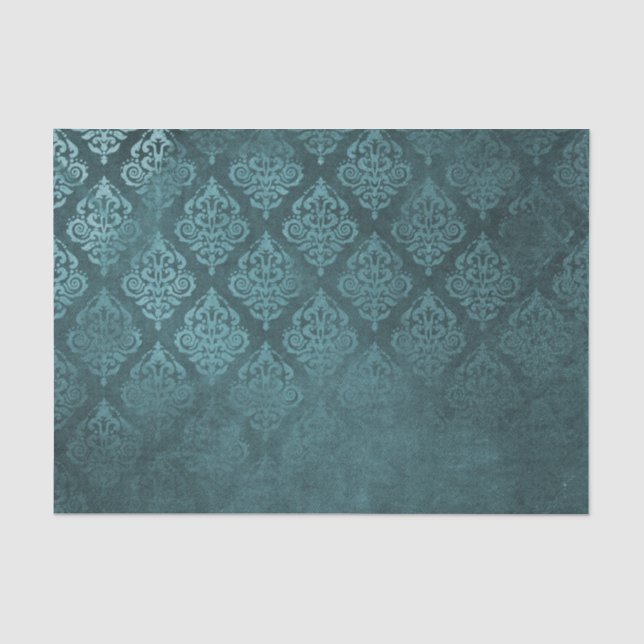 Distressed Teal Damask Tissue Paper (Front)
