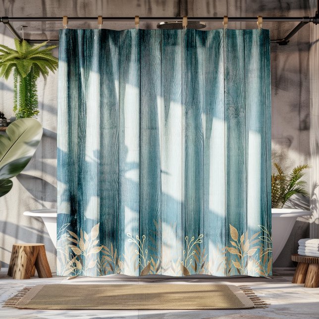 Distressed Teal Green Boards Sepia Foliage (Creator Uploaded)