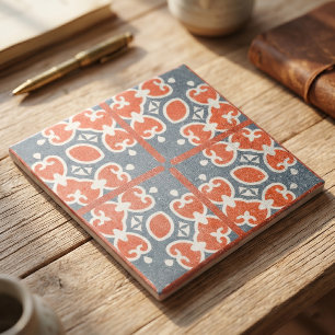 Distressed Terracotta Blue Faux Cement Moroccan Tile