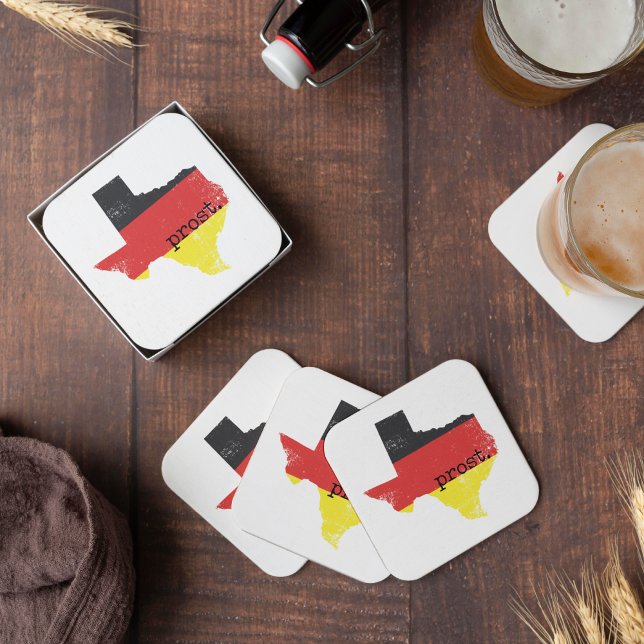 Distressed Texas German Flag Prost Square Paper Coaster (Creator Uploaded)