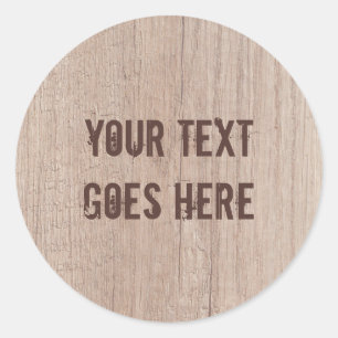 Distressed Text Brown Wood Board Look Elegant Classic Round Sticker