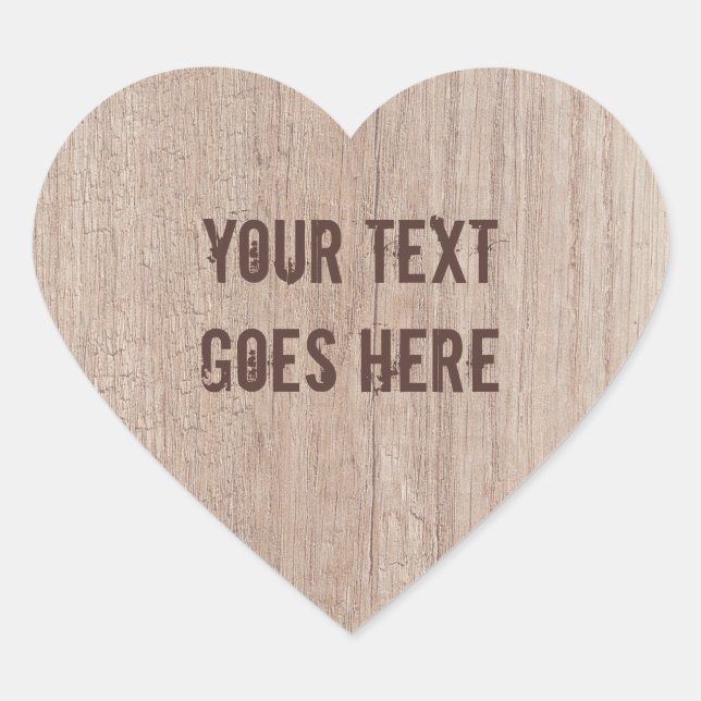 Distressed Text Brown Wood Board Look Elegant Heart Sticker (Front)