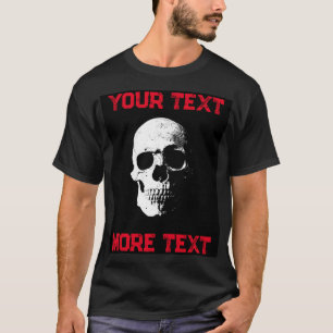 Distressed Text Mens Modern Halloween Skull Black T-Shirt