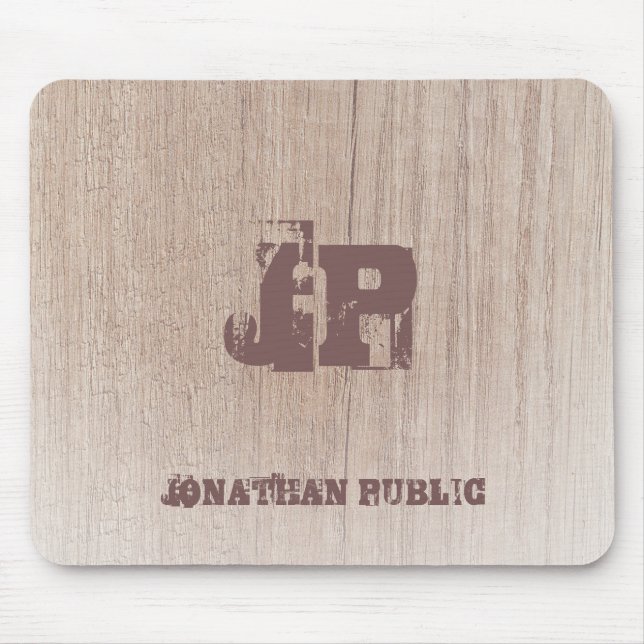 Distressed Text Monogram Wood Look Template Mouse Pad (Front)