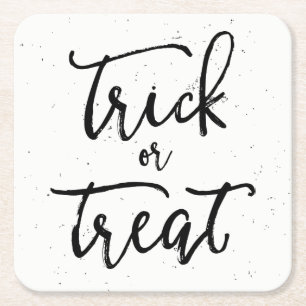 Distressed Trick Or Treat Halloween Square Paper Coaster