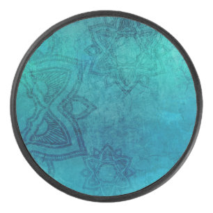Distressed Turquoise Mandala Hockey Puck