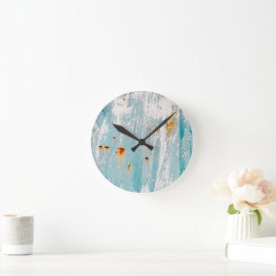 Distressed Turquoise Rustic Paint Round Clock