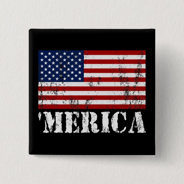 Distressed U.S. Flag 'MERICA 2 Inch Square Button (Front)