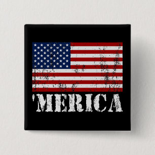 Distressed U.S. Flag 'MERICA 2 Inch Square Button