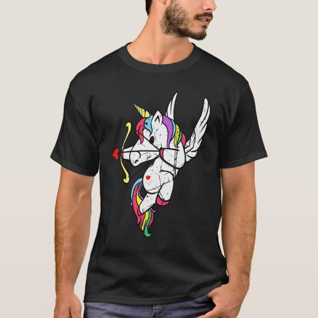 Distressed Unicorn Cupid Love Valentines Day Coupl T-Shirt (Front)