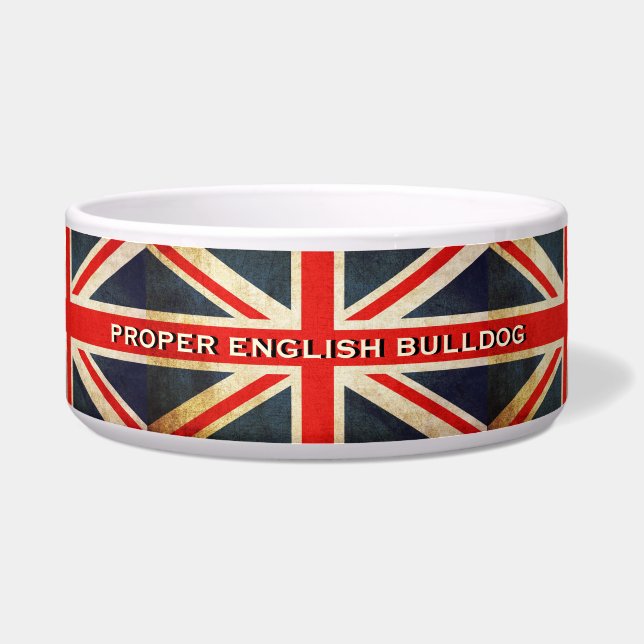 Distressed Union Jack English Bulldog Pet Bowl (Front)