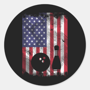 Distressed Us Flag Bowling Patriotic Bowler Men Wo Classic Round Sticker