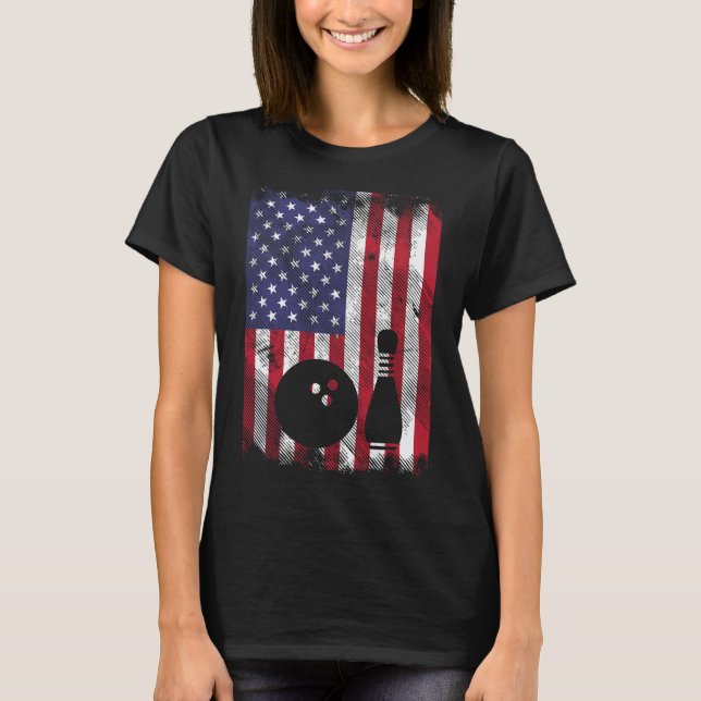 Distressed Us Flag Bowling Patriotic Bowler Men Wo T-Shirt (Front)