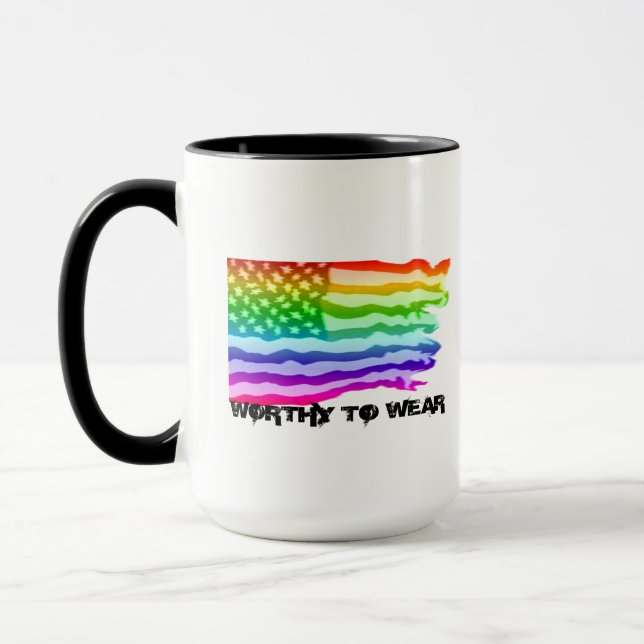Distressed US Flag Rainbow - Worthy To Wear Mug (Left)