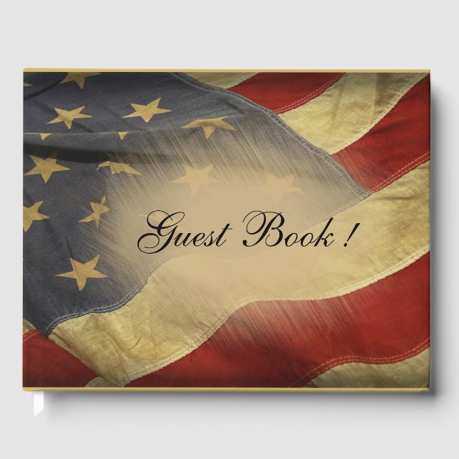 Distressed US Flag Wedding Guest Book (Front)