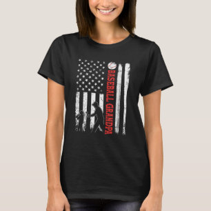 Distressed USA American Flag Baseball Grandpa Fath T-Shirt