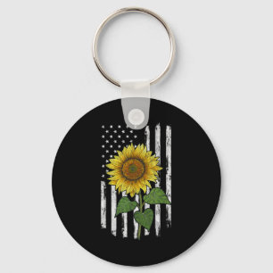 Distressed usa flag american flag yellow sunflower keychain