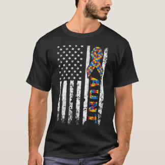 Distressed Usa Flag Autism Aunt Awareness Autistic T-Shirt