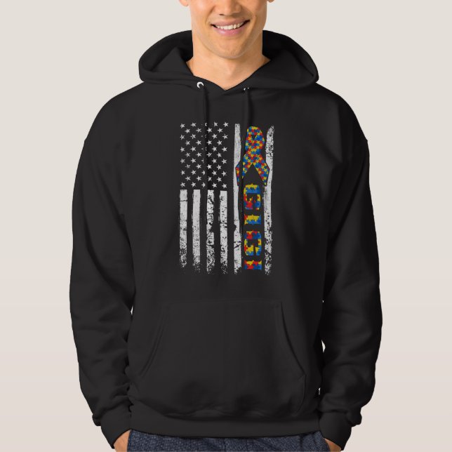Distressed Usa Flag Autism Gigi Awareness Autistic Hoodie (Front)