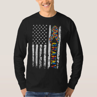 Distressed Usa Flag Autism Granny Awareness Autist T-Shirt