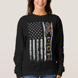 Distressed Usa Flag Autism Mom Awareness Autistic Sweatshirt