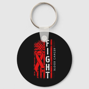 Distressed Usa Flag Red Ribbon Fight Blood Cancer Keychain