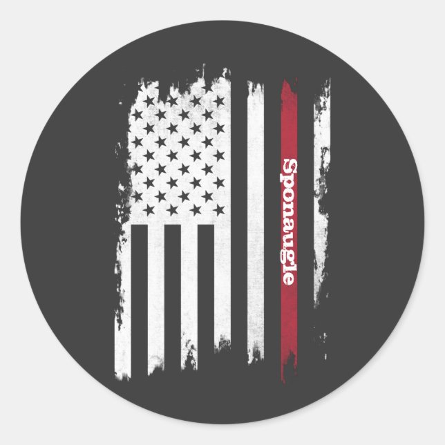 Distressed USA Flag Red Stripe Personalized Name Classic Round Sticker (Front)