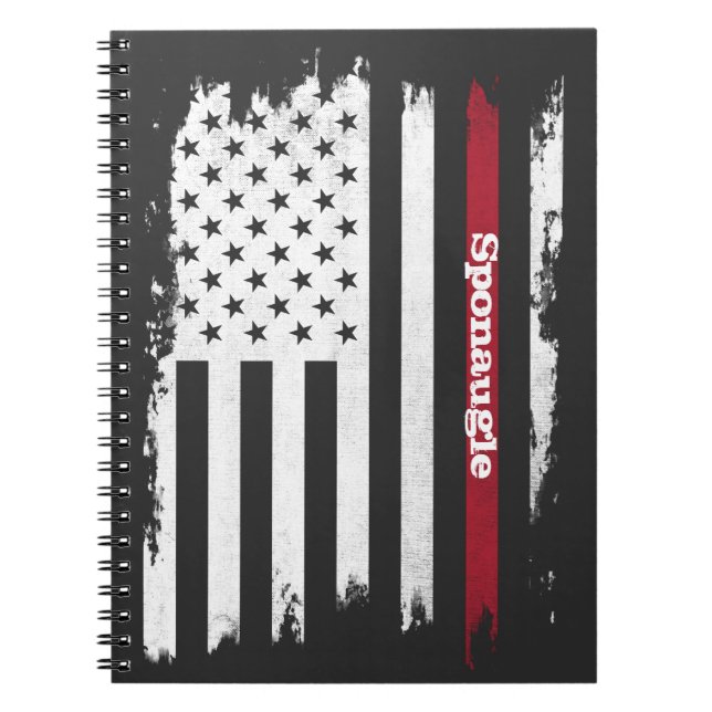 Distressed USA Flag Red Stripe Personalized Name Notebook (Front)