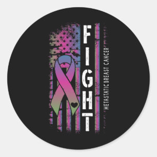 Distressed Usa Flag Ribbon Fight Metastatic Breast Classic Round Sticker