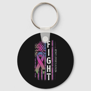 Distressed Usa Flag Ribbon Fight Metastatic Breast Keychain