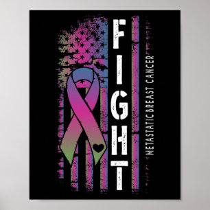 Distressed Usa Flag Ribbon Fight Metastatic Breast Poster