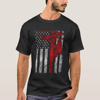 Distressed Usa Patriotic Thin Red Line Lineman Ame T-Shirt
