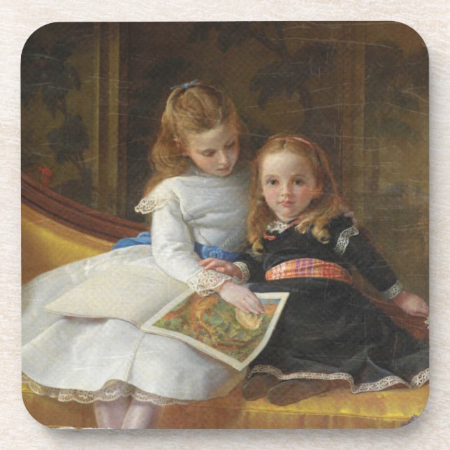 Distressed Victorian Two Young Girls Coaster (Front)