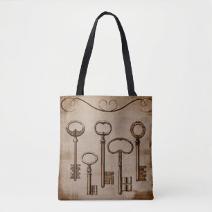 Distressed Victorian Vintage Antique Skeleton Keys Tote Bag