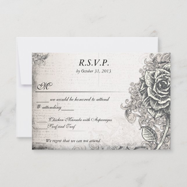 Distressed Victorian Vintage Tattoo Rose  RSVP (Front)