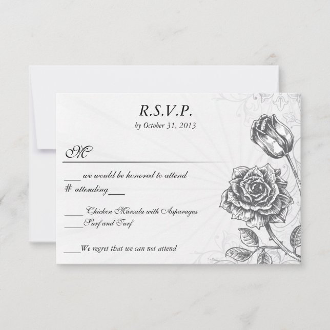 Distressed Victorian Vintage Tattoo Rose  RSVP (Front)